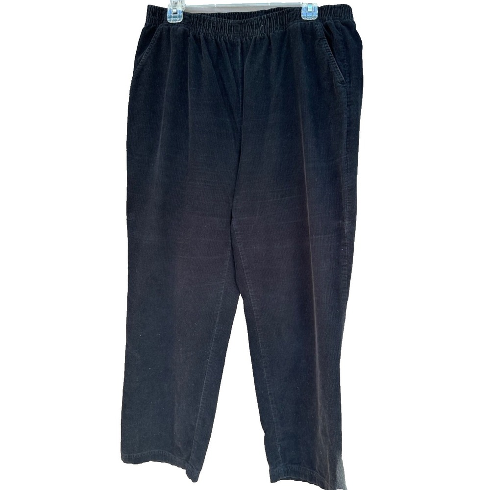 CC Hughes Corduroy Pants Womens‎ L Flat Front Black Straight Leg Elastic Pull On